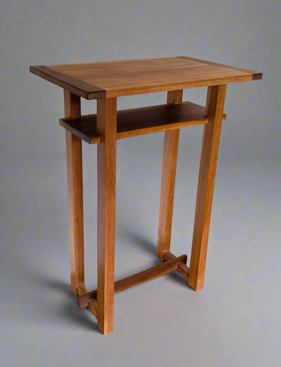 Cherry/Walnut End Table Modern 2 Tier Design