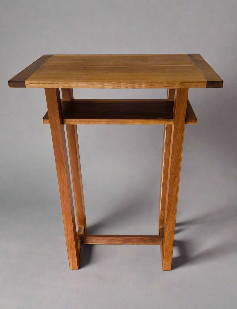 Cherry/Walnut End Table Modern 2 Tier Design