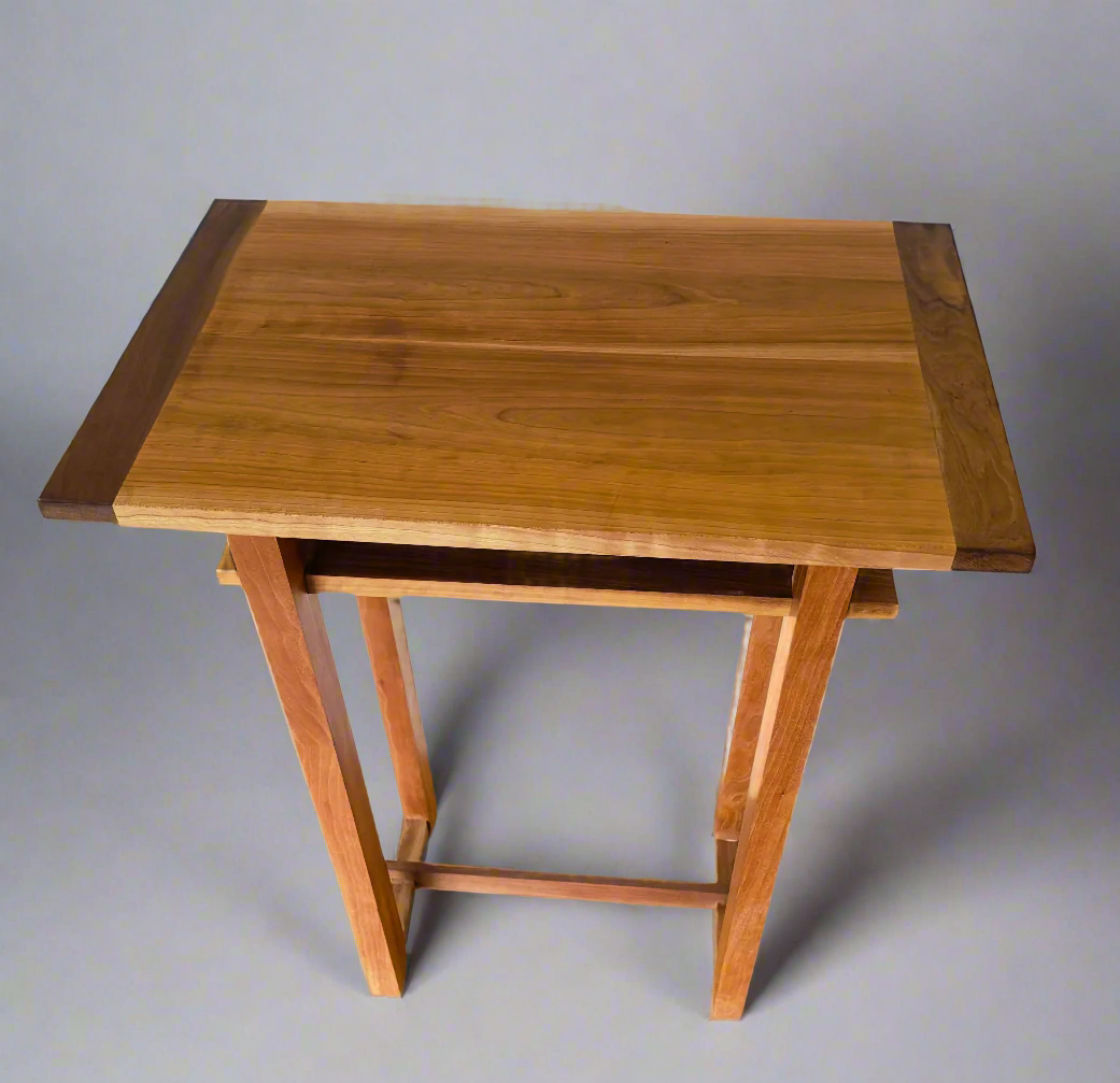 Cherry/Walnut End Table Modern 2 Tier Design