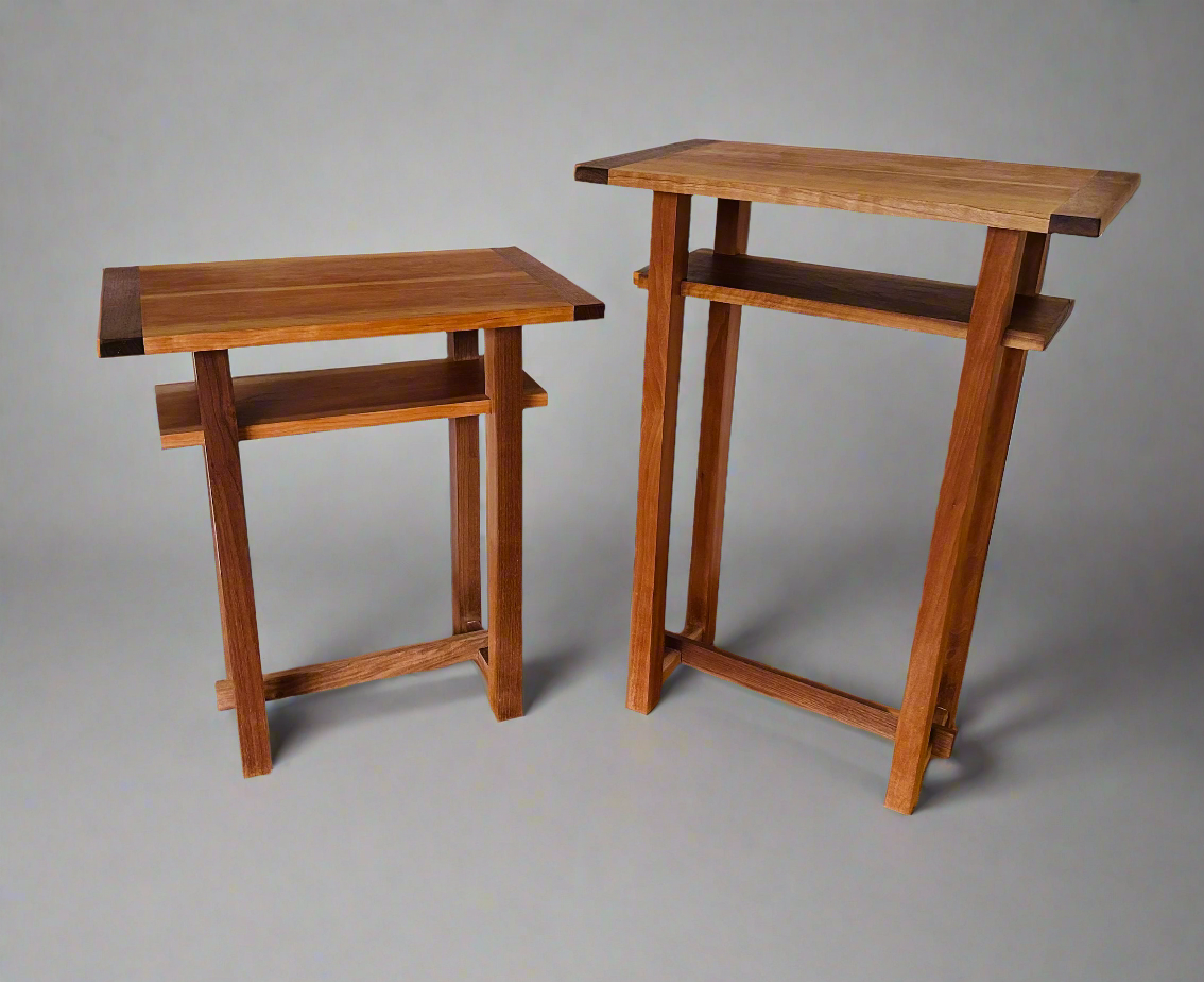 Cherry/Walnut End Table Modern 2 Tier Design