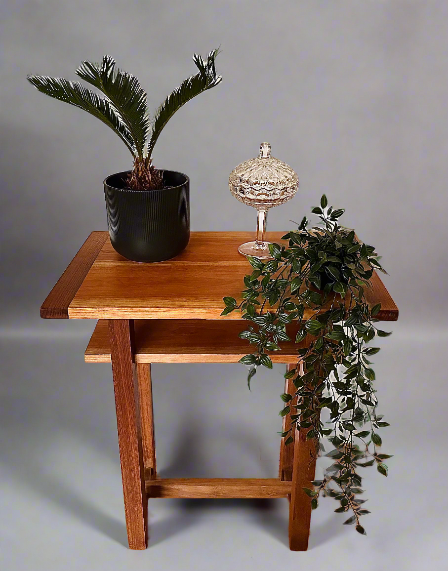 Cherry/Walnut End Table Modern 2 Tier Design