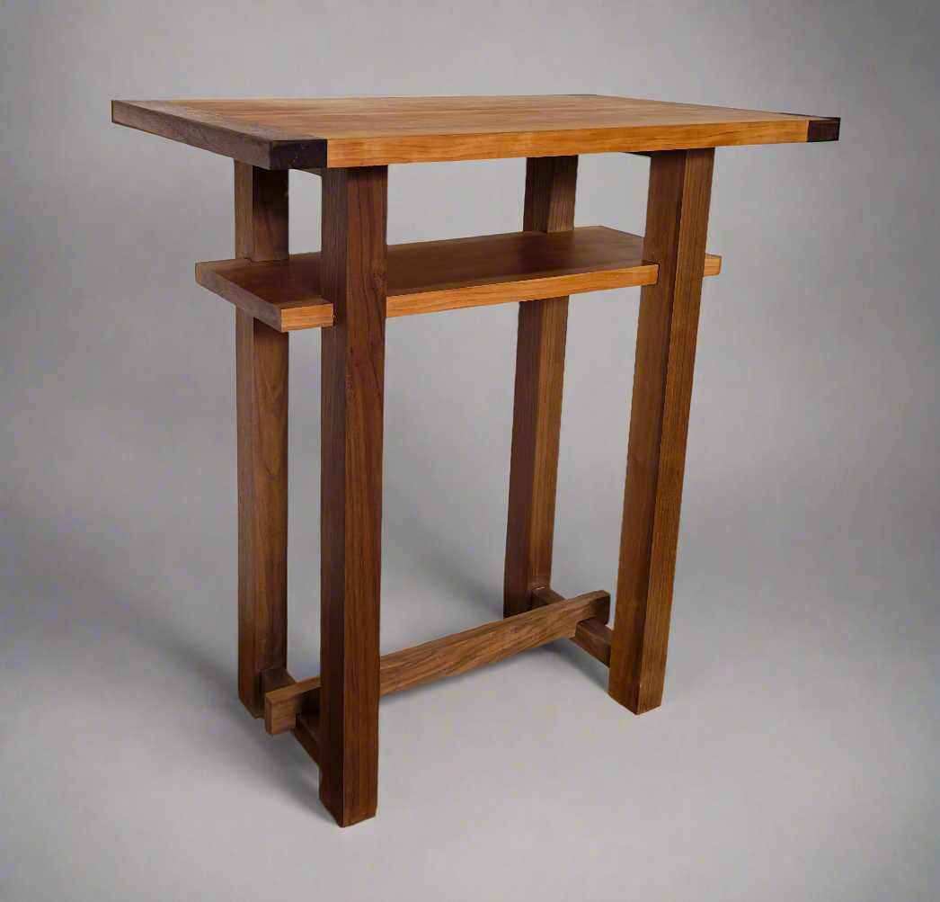 Cherry/Walnut End Table Modern 2 Tier Design