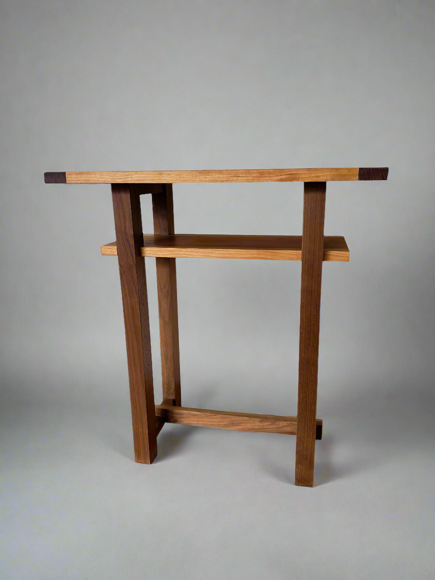 Cherry/Walnut End Table Modern 2 Tier Design