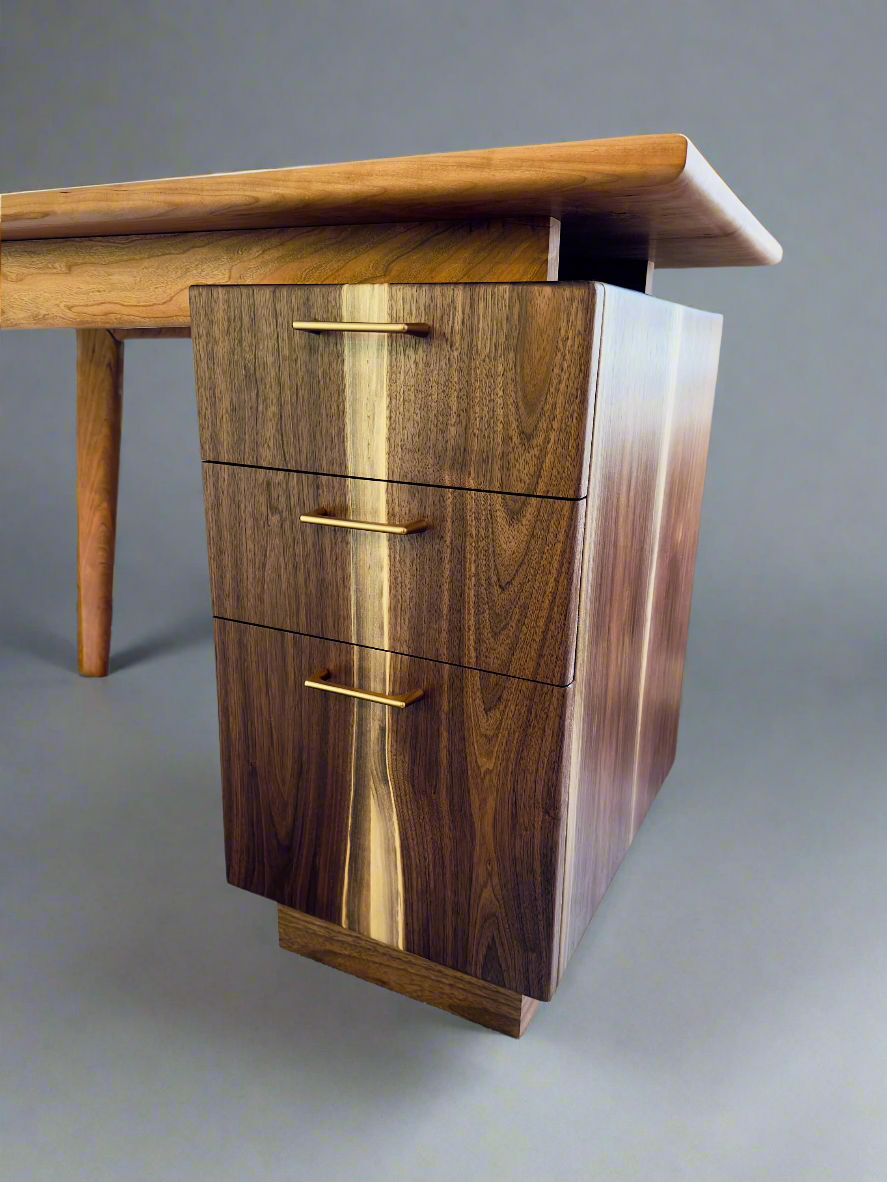 "Balance" Solid Wood Cherry & Walnut Desk, 3 Drawer Desk