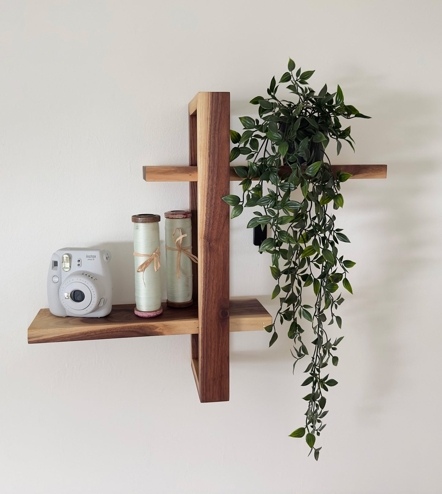 Solid Wood Shift Wall Shelf for Plants, Books, and Photos. Adjustable Mid Century Design, Scandinavian Modern Bookshelf