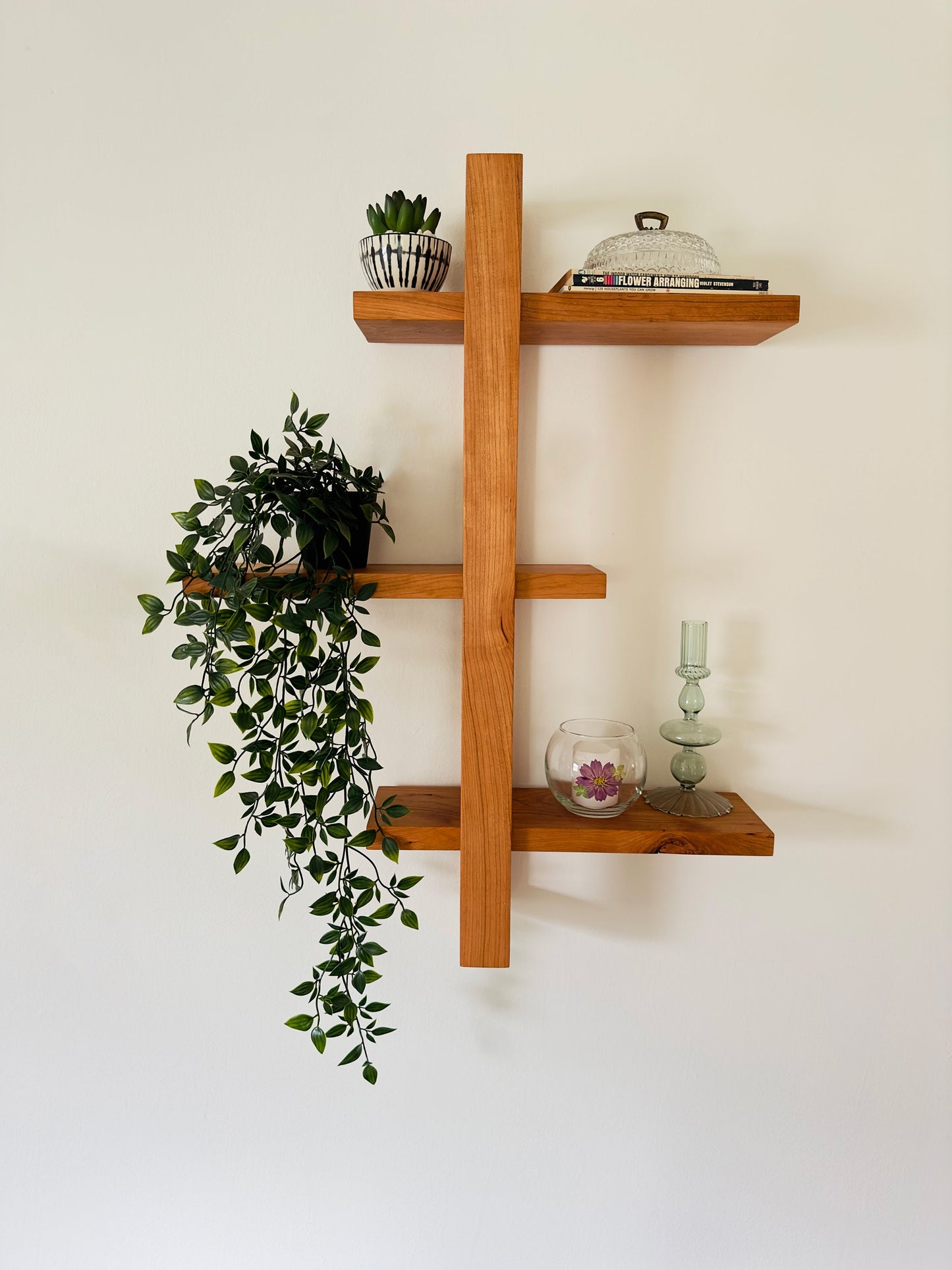 Solid Wood Shift Wall Shelf for Plants, Books, and Photos. Adjustable Mid Century Design, Scandinavian Modern Bookshelf