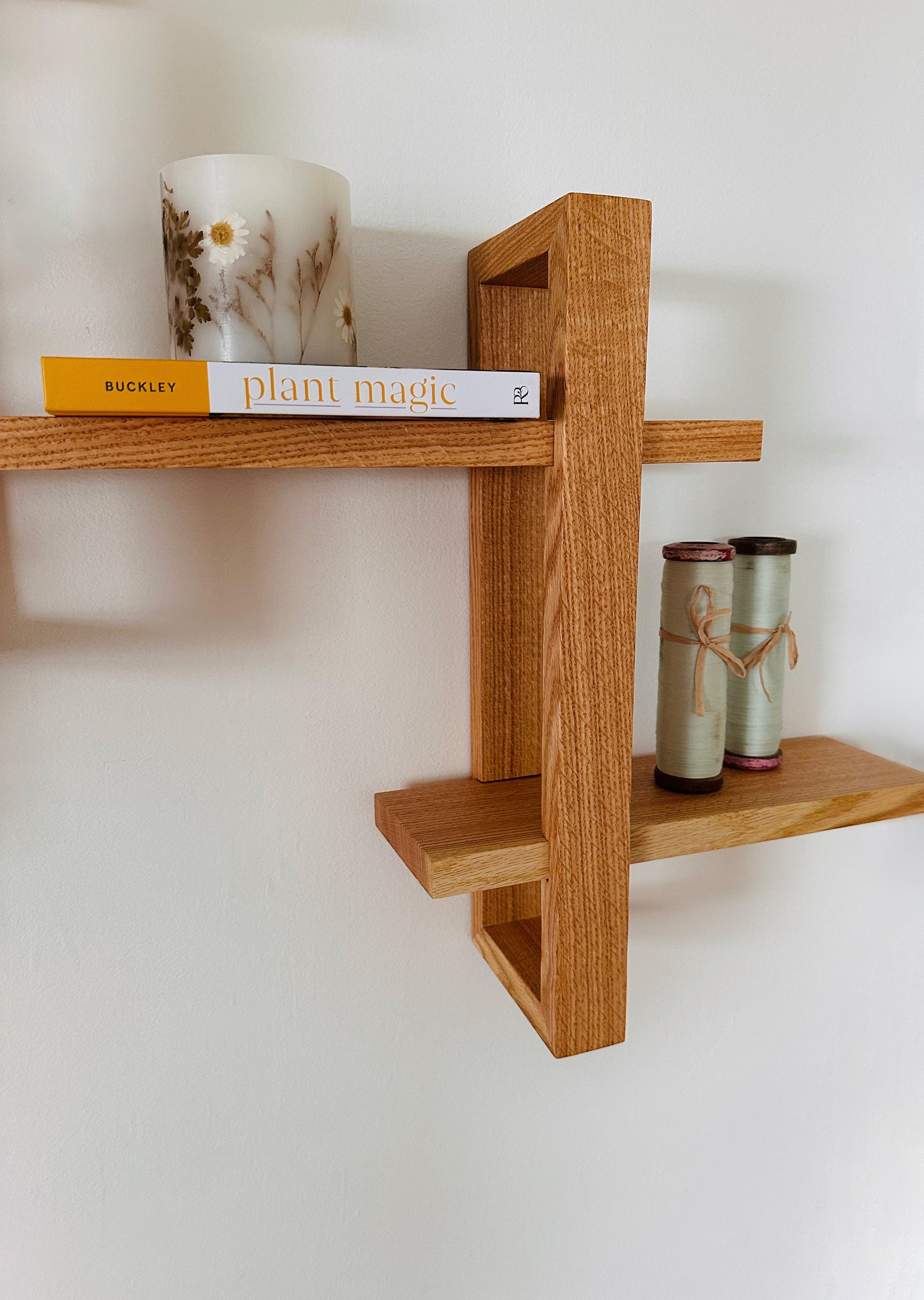 Solid Wood Floating Wall Shelf for Plants, Books, and Photos