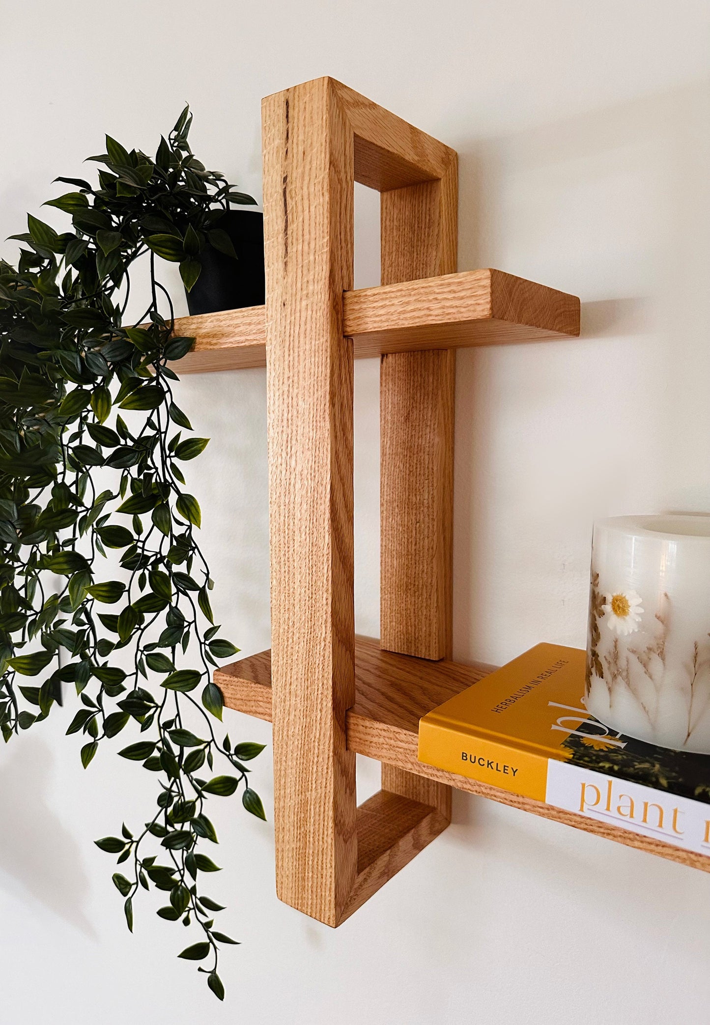 Solid Wood Floating Wall Shelf for Plants, Books, and Photos