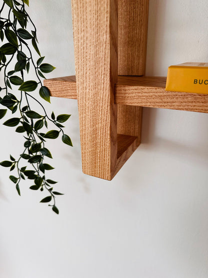 Solid Wood Floating Wall Shelf for Plants, Books, and Photos