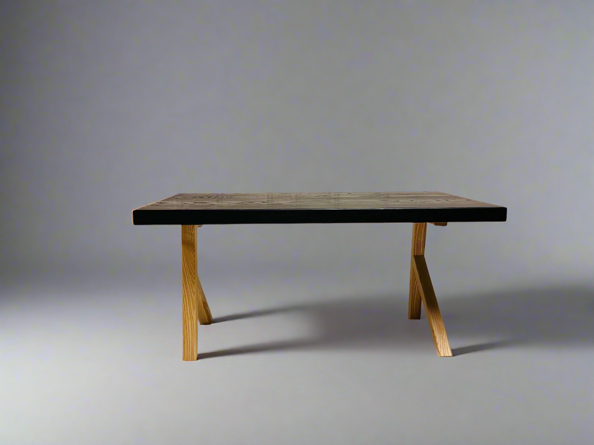 Modern Two‑Leg Solid Wood Coffee Table – Minimalist Handcrafted Contemporary Table