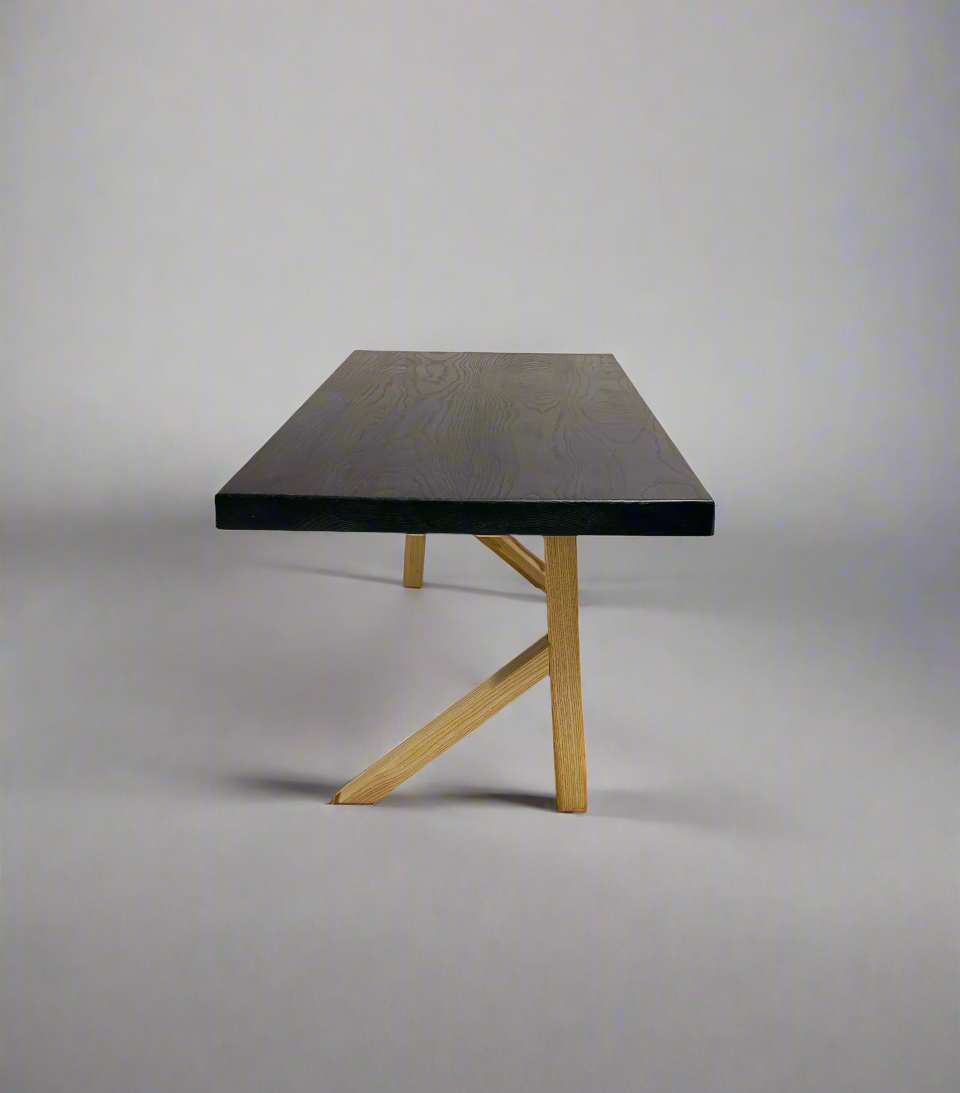 Modern Two‑Leg Solid Wood Coffee Table – Minimalist Handcrafted Contemporary Table
