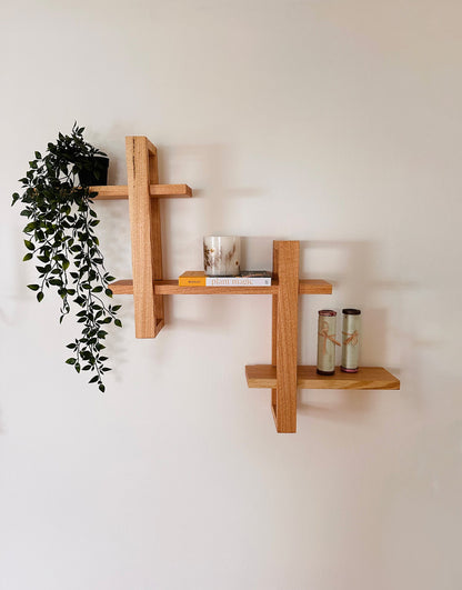 Solid Wood Floating Wall Shelf for Plants, Books, and Photos