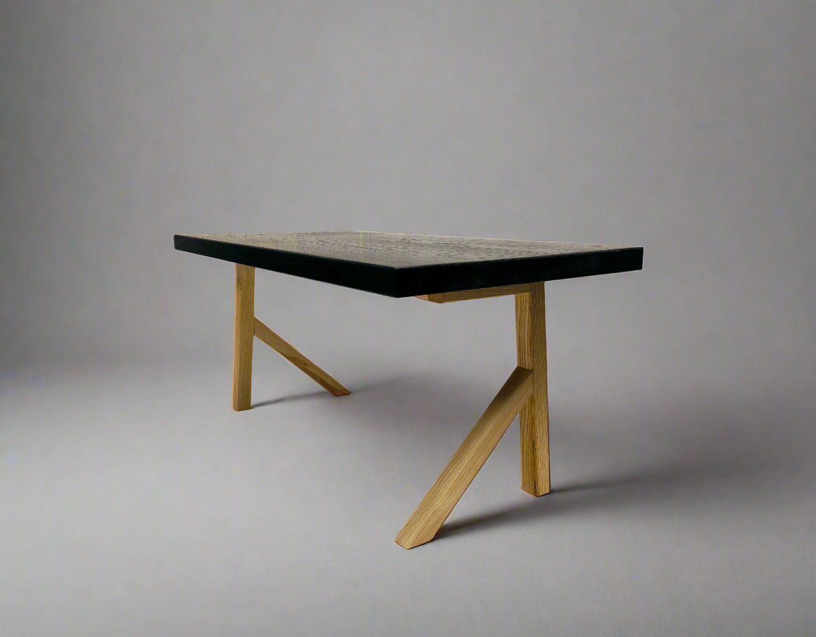 Modern Two‑Leg Solid Wood Coffee Table – Minimalist Handcrafted Contemporary Table