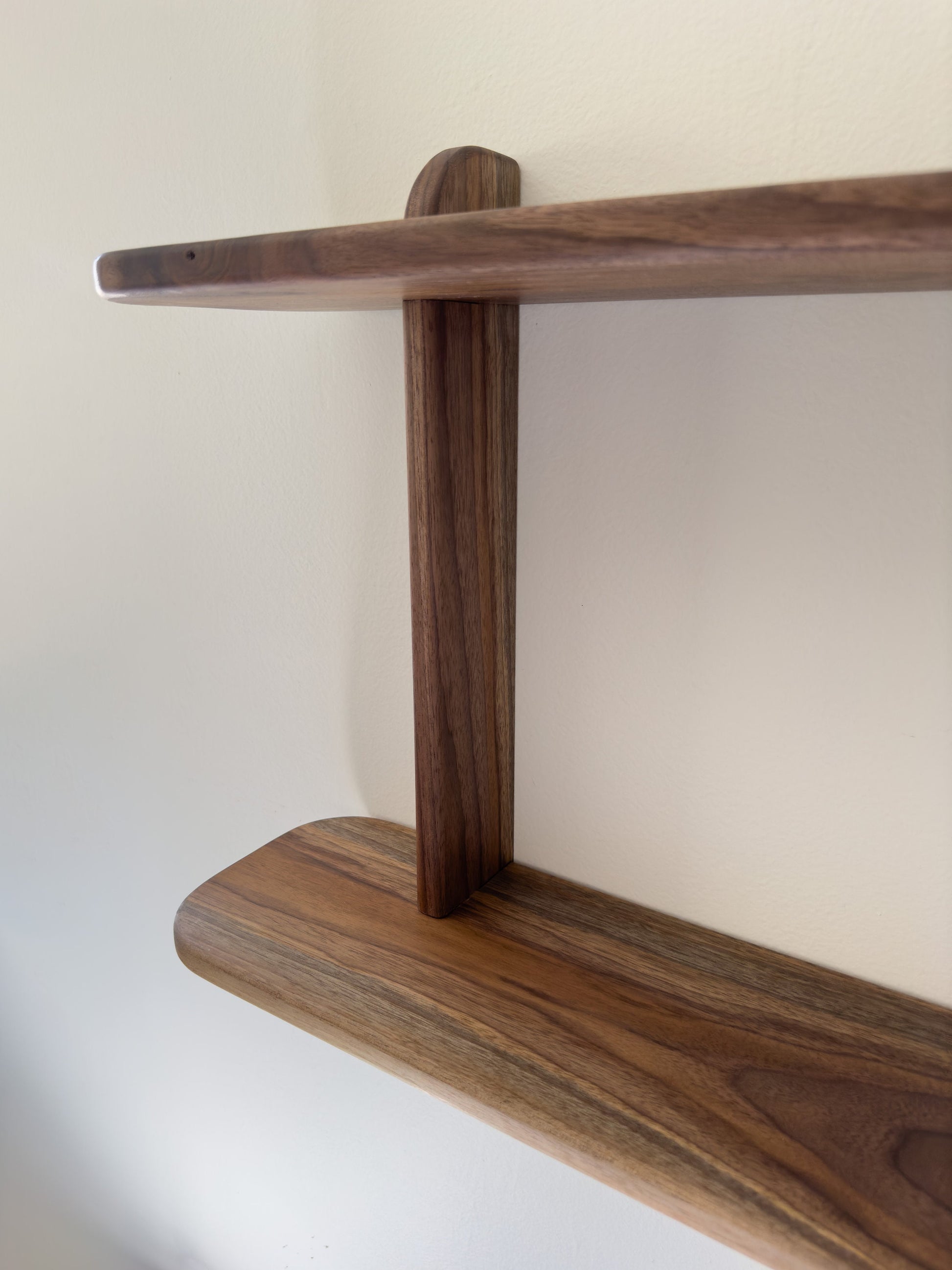 Solid Walnut Floating 2 Tier Wall Shelf for Plants, Books, and Photos.