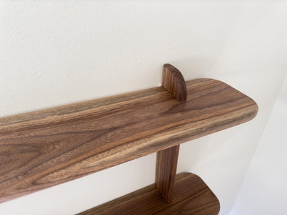 Solid Walnut Floating 2 Tier Wall Shelf for Plants, Books, and Photos.