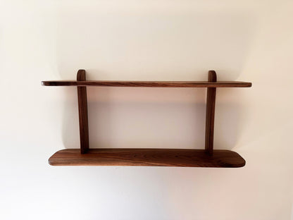 Solid Walnut Floating 2 Tier Wall Shelf for Plants, Books, and Photos.