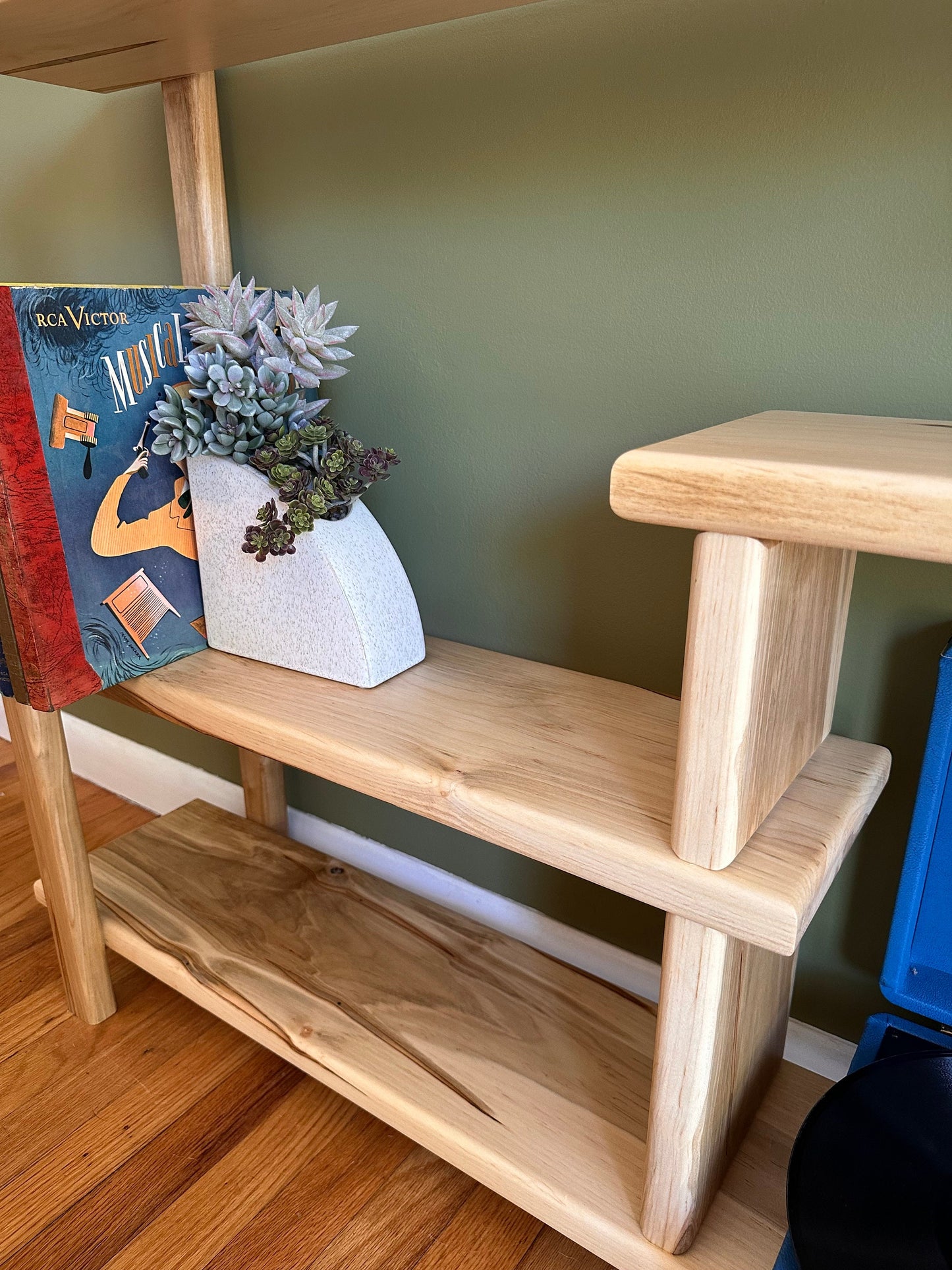 Handmade Mid Century Bookshelf - Solid Wood Console Table - Multilevel media Center