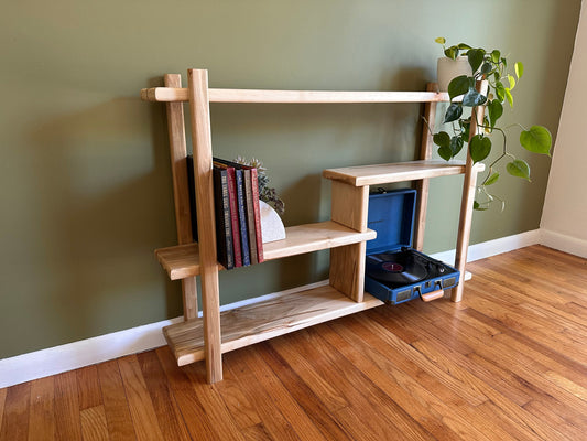 Handmade Mid Century Bookshelf - Solid Wood Console Table - Multilevel media Center