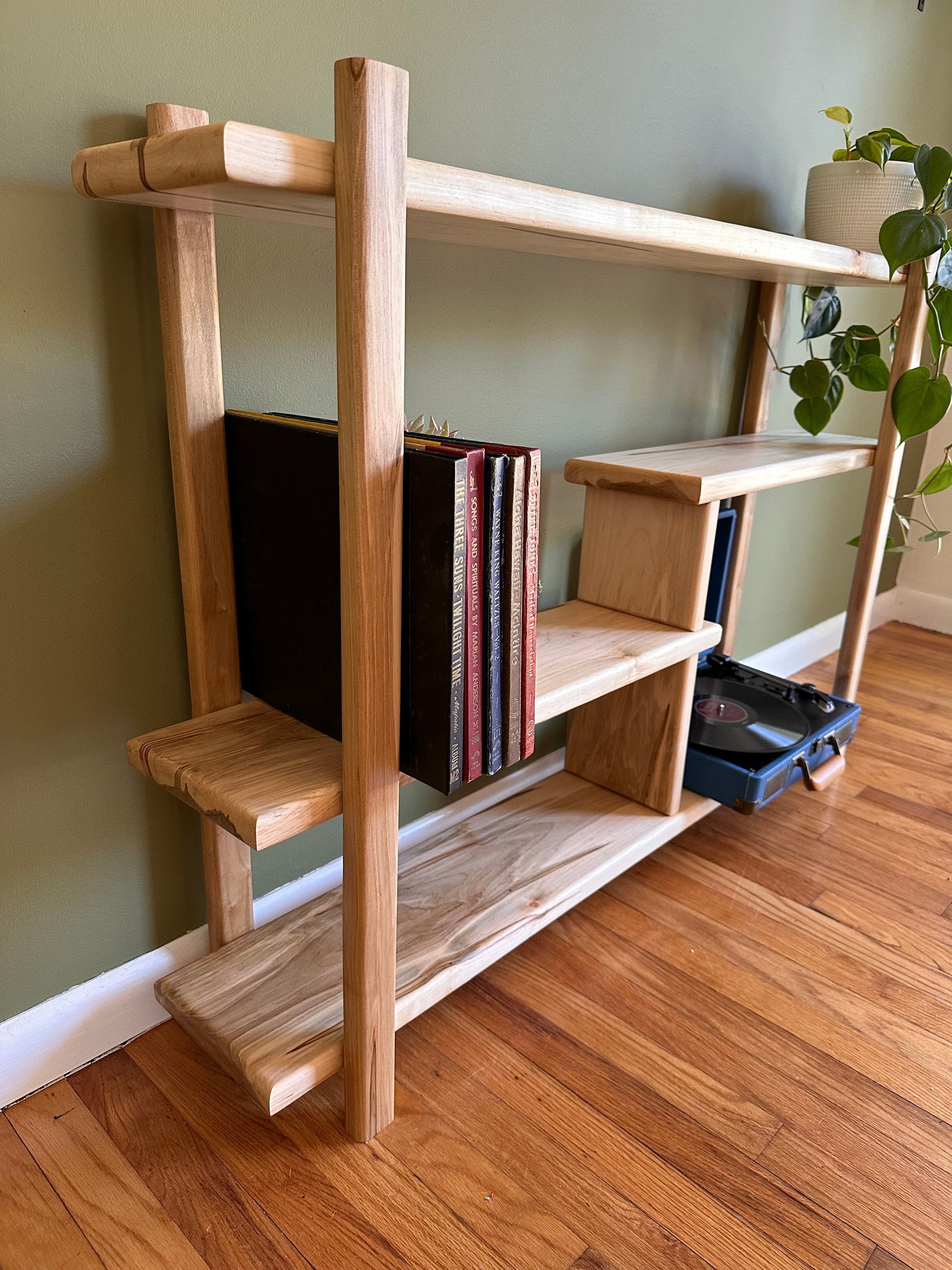 Handmade Mid Century Bookshelf - Solid Wood Console Table - Multilevel media Center