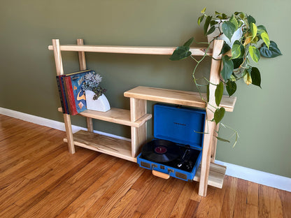 Handmade Mid Century Bookshelf - Solid Wood Console Table - Multilevel media Center