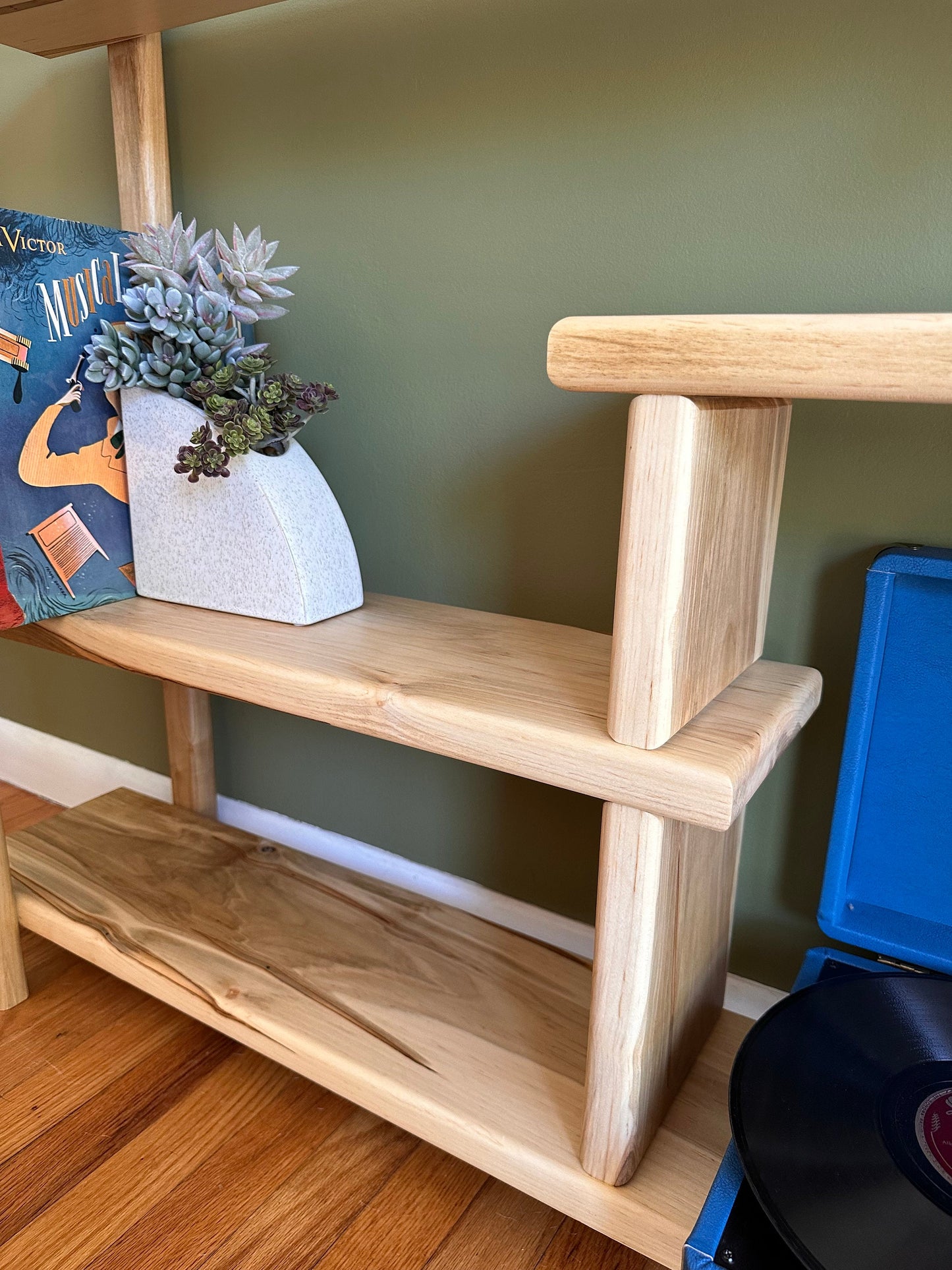 Handmade Mid Century Bookshelf - Solid Wood Console Table - Multilevel media Center