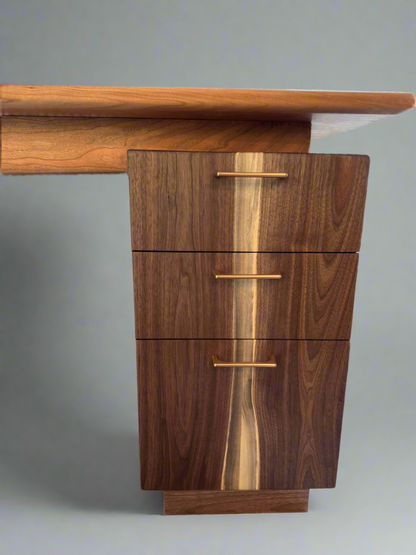 "Balance" Solid Wood Cherry & Walnut Desk, 3 Drawer Desk