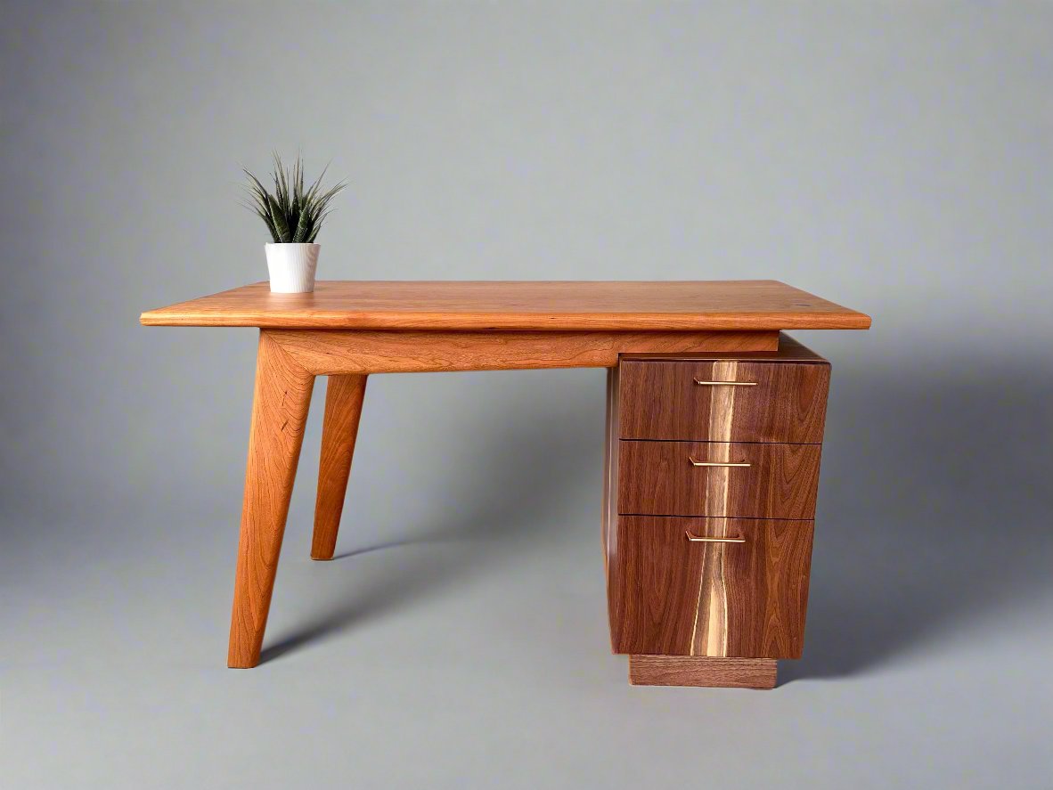 "Balance" Solid Wood Cherry & Walnut Desk, 3 Drawer Desk