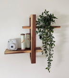Solid Wood Shift Wall Shelf for Plants, Books, and Photos. Adjustable Mid Century Design, Scandinavian Modern Bookshelf