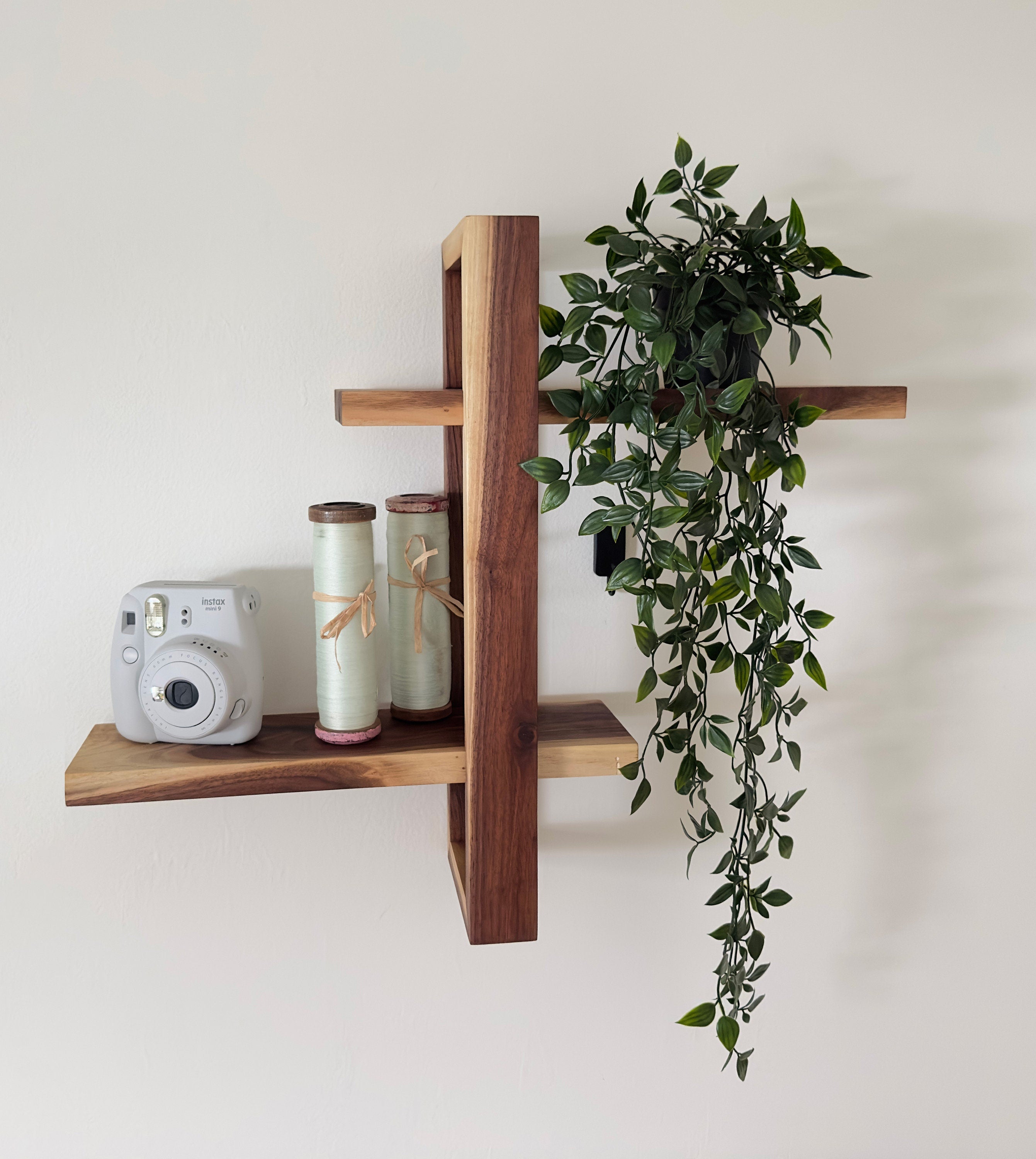 Solid Wood Shift Wall Shelf for Plants, Books, and Photos. Adjustable Mid Century Design, Scandinavian Modern Bookshelf