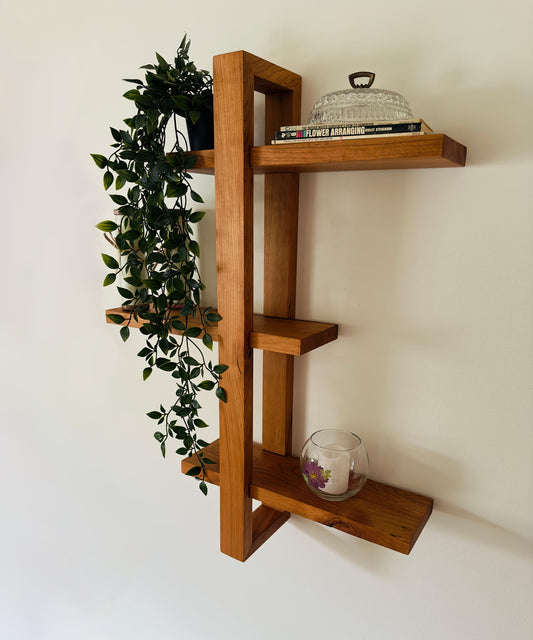 Solid Wood Shift Wall Shelf for Plants, Books, and Photos. Adjustable Mid Century Design, Scandinavian Modern Bookshelf