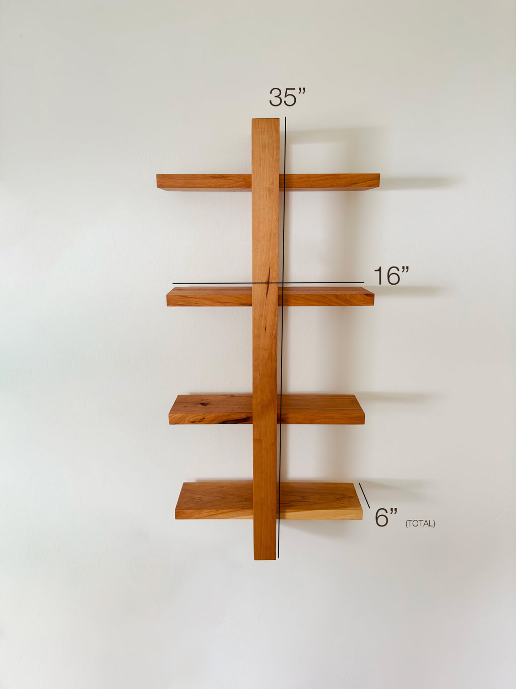 Solid Wood Shift Wall Shelf for Plants, Books, and Photos. Adjustable Mid Century Design, Scandinavian Modern Bookshelf