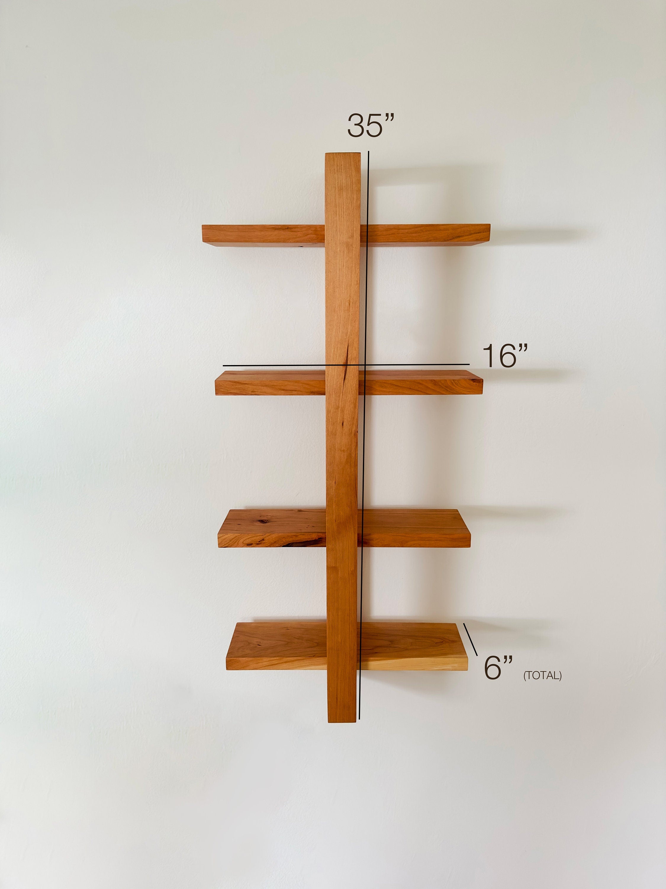 Solid Wood Shift Wall Shelf for Plants, Books, and Photos. Adjustable Mid Century Design, Scandinavian Modern Bookshelf
